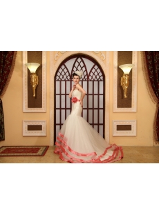Mermaid Sweetheart Chapel Train Organza Wedding Dress With Sashes Flower(s)