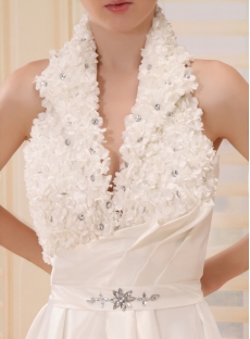 Mermaid V-neck Court Train Taffeta Wedding Dress With Ruffle Flower(s) F-124