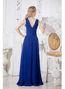 Navy Blue Formal Evening Dress with V-Neckline