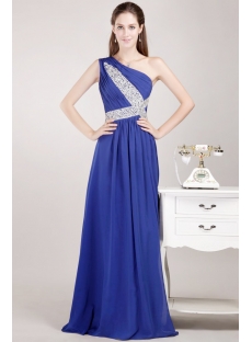 Navy Blue Military Inspired Prom Dresses with One Shoulder