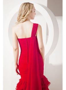 One Shoulder Red Chiffon Mermaid Celebrity Gown