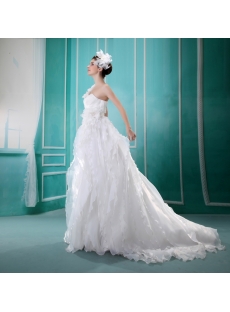 One-Shoulder Sweep Train Satin Organza Wedding Dress With Sashes F-118