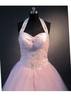 Pink A-Line Ball Gown Satin Tulle Quinceanera Dress 1660