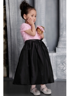 Pink and Black Flower Girl Party Dress 2633
