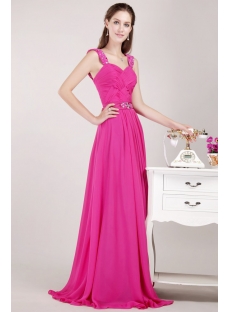 Pretty Fuchsia Long Celebrity Gown with Tank Straps
