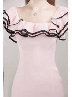 Pretty Pink and Black Prom Dress with Ruffle Neckline