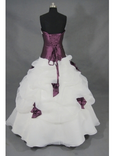 Purple Taffeta And White Organza  Floor-Length Quinceanera Dress 02015