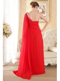 Red Chiffon Beach Wedding Gown with One Shoulder