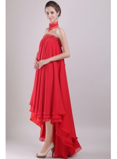 Red Chiffon Empire Bridal Gown for Plus Size with High-low Hem