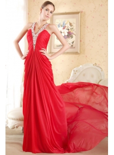 Red Halter Column Chiffon Elegant Bridal Gown