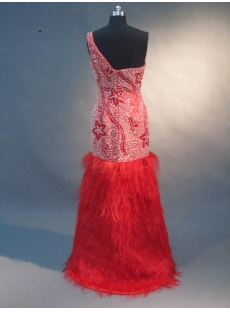 Red Mermaid Trumpet One Shoulder Satin Prom Dress 1590