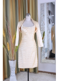 Sheath / Column Tight Jewel High Neck Knee-Length Satin Mother of Bride Dress 5345