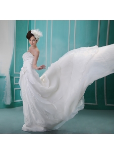 Sheath/Column Sweetheart Court Train Chiffon Wedding Dress With Ruffle H-017