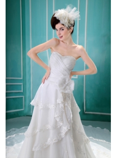 Sheath/Column Sweetheart Court Train Organza Wedding Dress With Ruffle Beadwork H-127