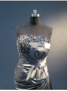 Silver A-Line Floor-Length Satin Prom Dress 1853