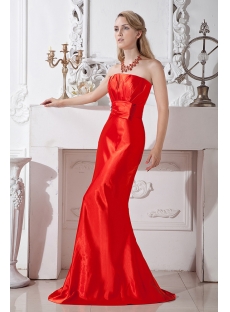 Simple Cherry Red Sheath Bridesmaid Gown