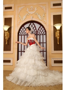 Strapless Chapel Train Organza Satin Wedding Dress With Lace Beadwork H-152