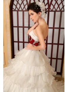Strapless Chapel Train Organza Satin Wedding Dress With Lace Beadwork H-152