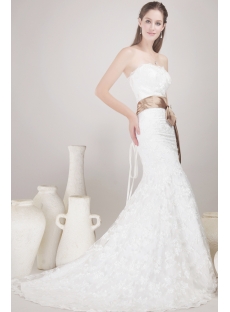 Strapless Sheath Lace Bridal Gown with Sash
