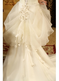 Straps Chapel Train Organza Wedding Dress With Ruffle Beadwork 