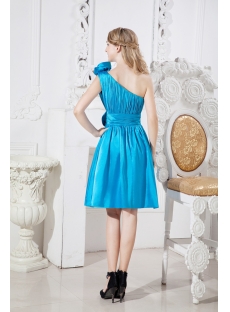 Turquoise Blue One Shoulder Junior Prom Dress with Floral