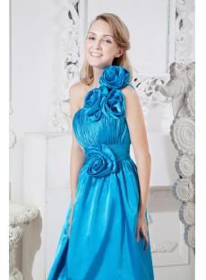 Turquoise Blue One Shoulder Junior Prom Dress with Floral