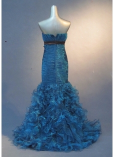 Turquoise Mermaid Trumpet Strapless Sweetheart Satin Organza Prom Dress 1767