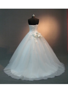 White Strapless Sweetheart Natural Waist Satin Tulle Wedding Dress 2063