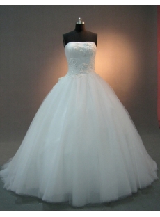 White Strapless Sweetheart Natural Waist Satin Tulle Wedding Dress 2063