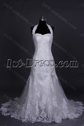 2014 Spring Luxury Halter Sheath Lace Bridal Gown