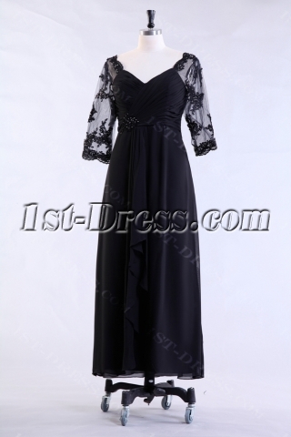 Black Middle Length Sleeves Formal Mother of Groom Dress