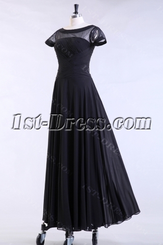 Black Modest Formal Evening Dress with Short Sleeves