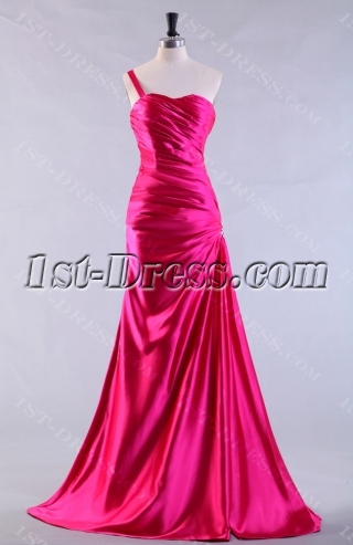 Hot Pink Elegant Sheath 2013 Prom Dress with One Shoulder