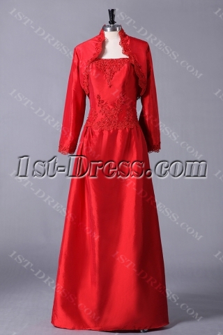 Red Plus Size Mother of Groom Gown with Jacket for Winter