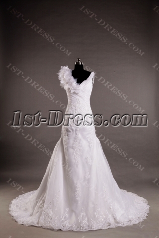 Spring Cheap V-neckline Wedding Dress with Floral