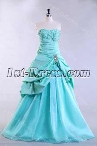 Teal Blue Pretty Plus Size Quince Gown with Corset