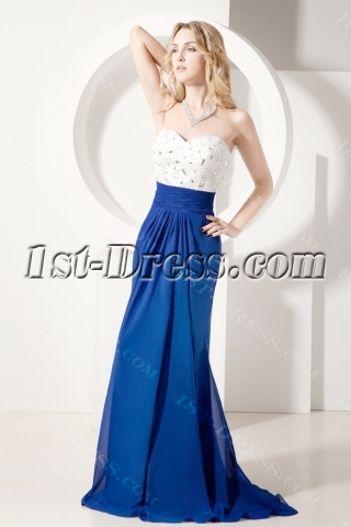 White and Royal Sheath Romantic Formal Evening Gown