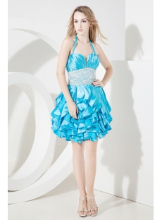 2013 Blue Halter Quinceanera Gown Short