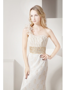 2013 Gold Lace Evening Dress with One Shoulder