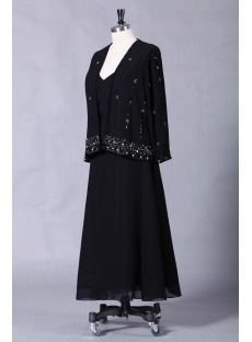 Black Plus Size Long Mother of Bride Gown with Long Sleeves