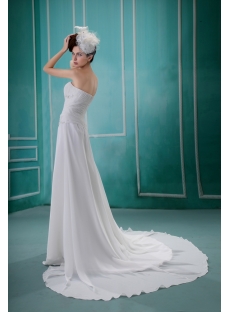 Budget A-Line Strapless Court Train Chiffon Wedding Dress With Ruffle Lace 