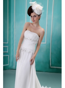 Budget A-Line Strapless Court Train Chiffon Wedding Dress With Ruffle Lace 
