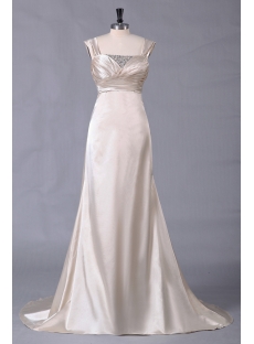 Champagne A-line Beach Bridal Gowns with Straps