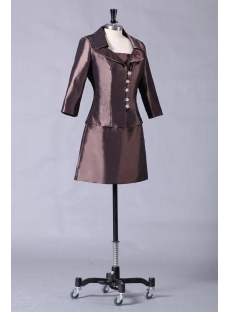 Chocolate Short Mother of Groom Gown with Long Sleeve Jacket