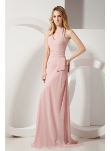 Coral Halter Chiffon Modest Bridesmaid Gowns