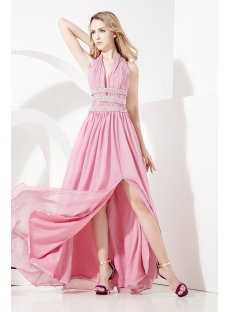 Dusty Rose Plunging Halter Evening Dress with Backless