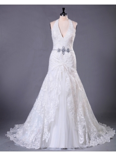 Halter Brilliant Lace Plus Size Bridal Gown