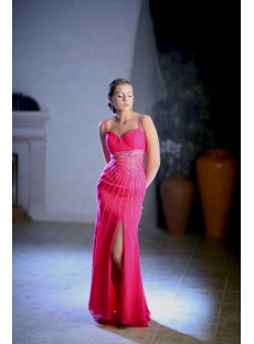 Hot Pink Sequins Celebrity Dress with Slit
