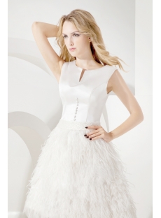 Ivory Modest Short Bridal Gown with Ostrich Feather