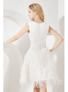 Ivory Modest Short Bridal Gown with Ostrich Feather